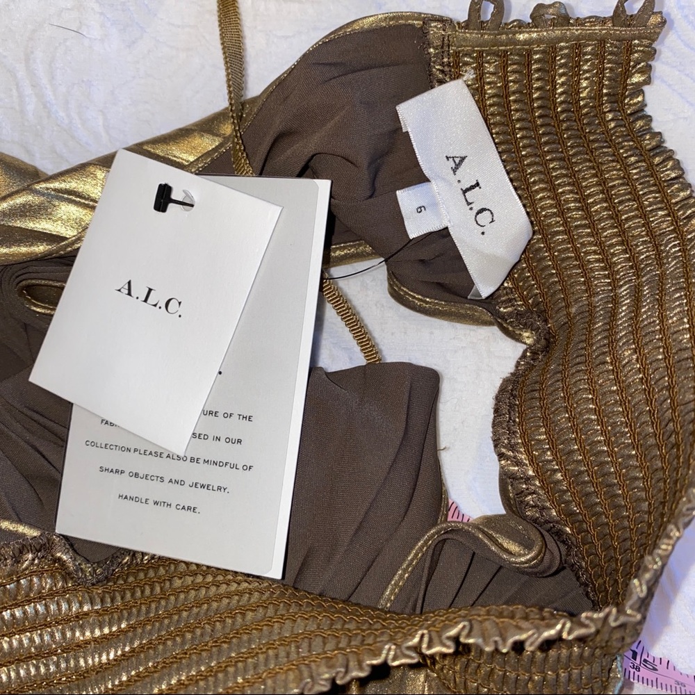A.L.C. Renzo pleated dress in metallic gold - Picture 4 of 7